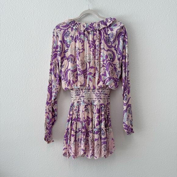 Hemant & Nandita Asia Ruffle Tassel Mini Dress Purple Floral Size Small - Picture 7 of 9